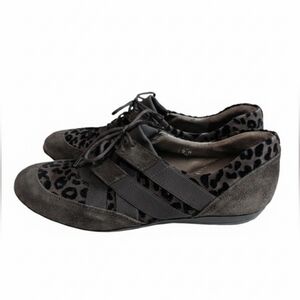 Sesto Meucci Italy Womens 9M Leopard Print Suede Lace Up Sneakers Oxford Flats